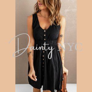 Casual Everyday Button Mini Dress Black